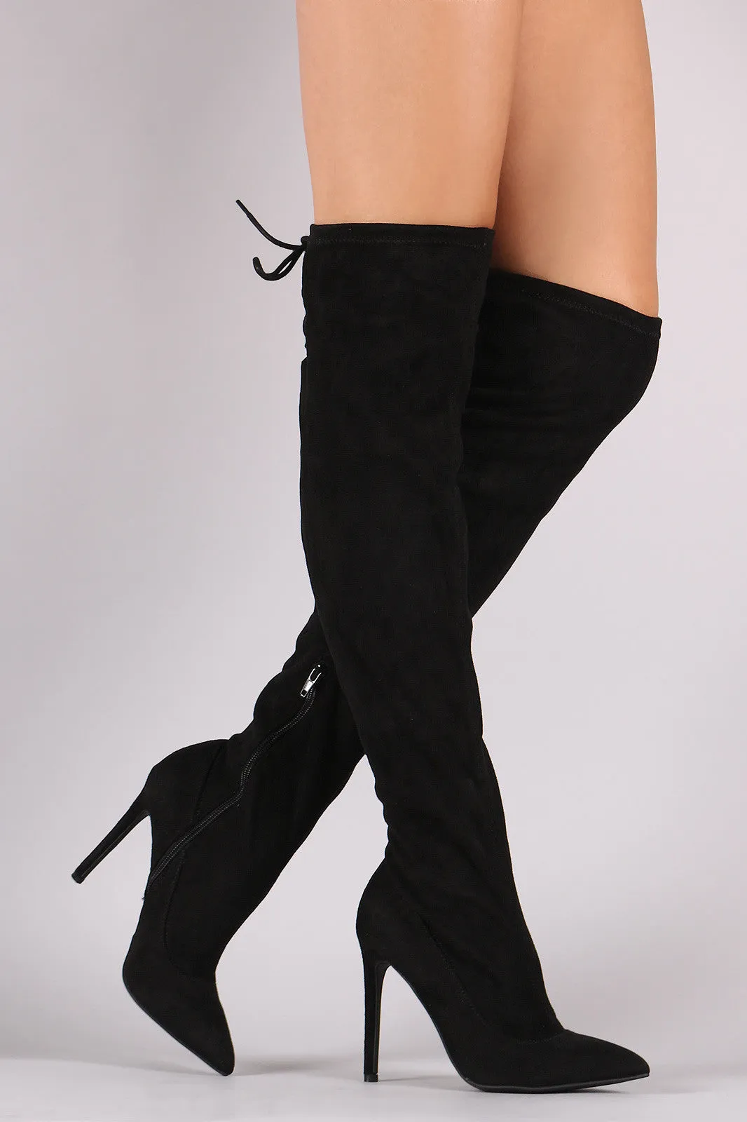 Anne Michelle Suede Back Lace Up Stretchy Stiletto Boots