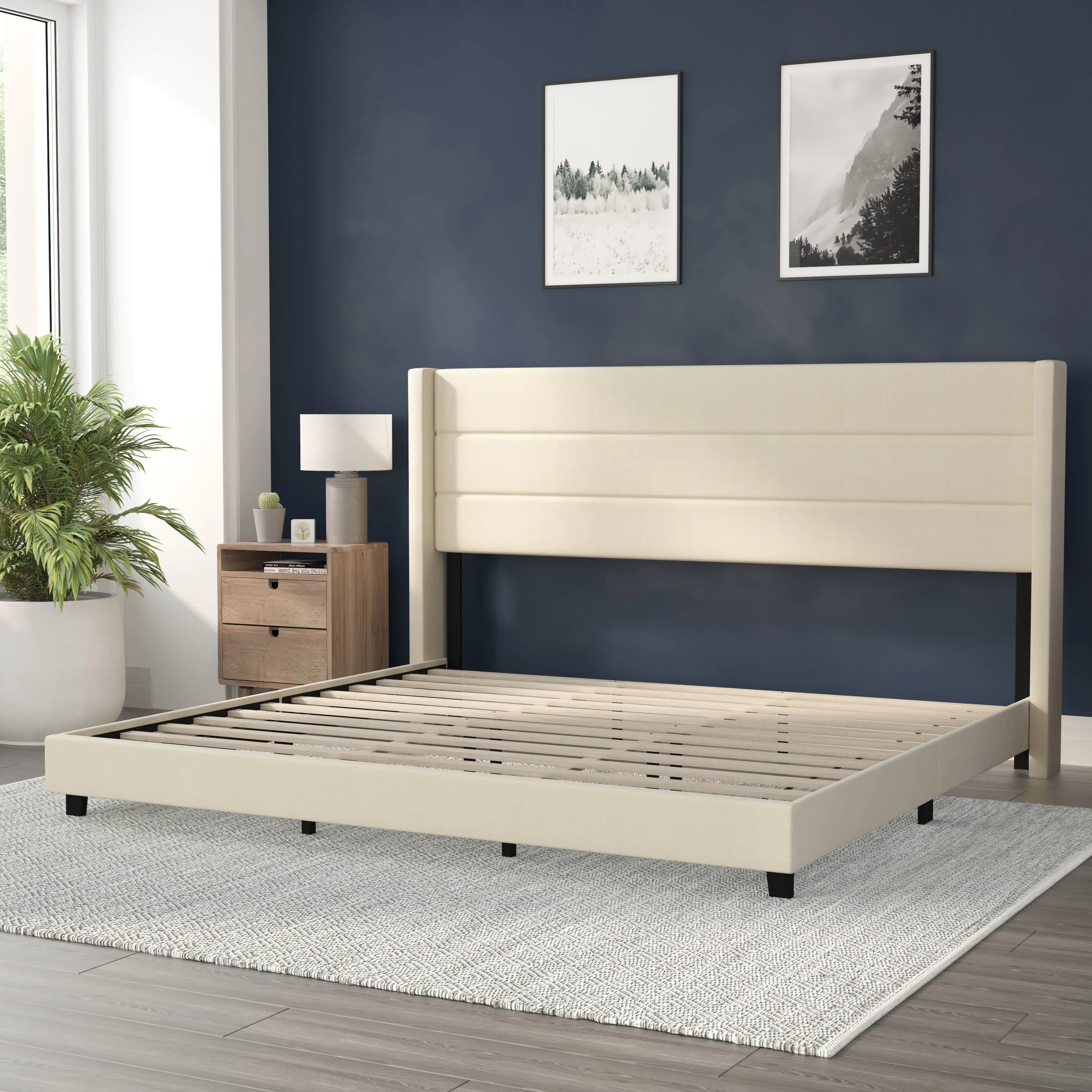 Beige King Platform Bed YK-1078-BEIGE-K-GG