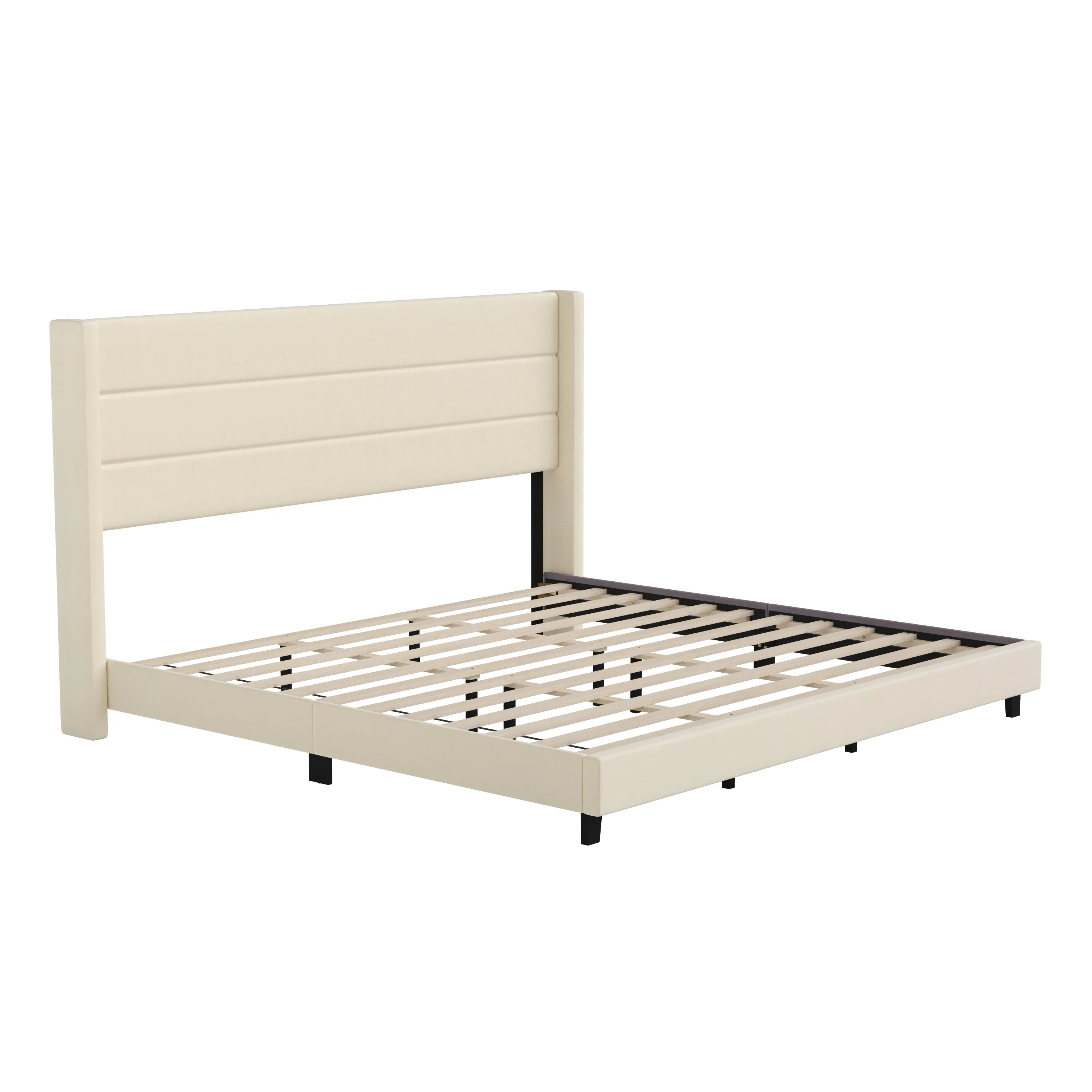 Beige King Platform Bed YK-1078-BEIGE-K-GG