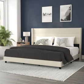 Beige King Platform Bed YK-1078-BEIGE-K-GG