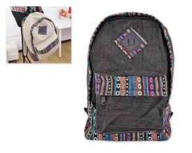 Canvas Bohemian Tribal Rucksack Backpack - Gray