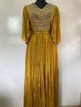 Designer Yellow Gown with Butterfly Sleeves