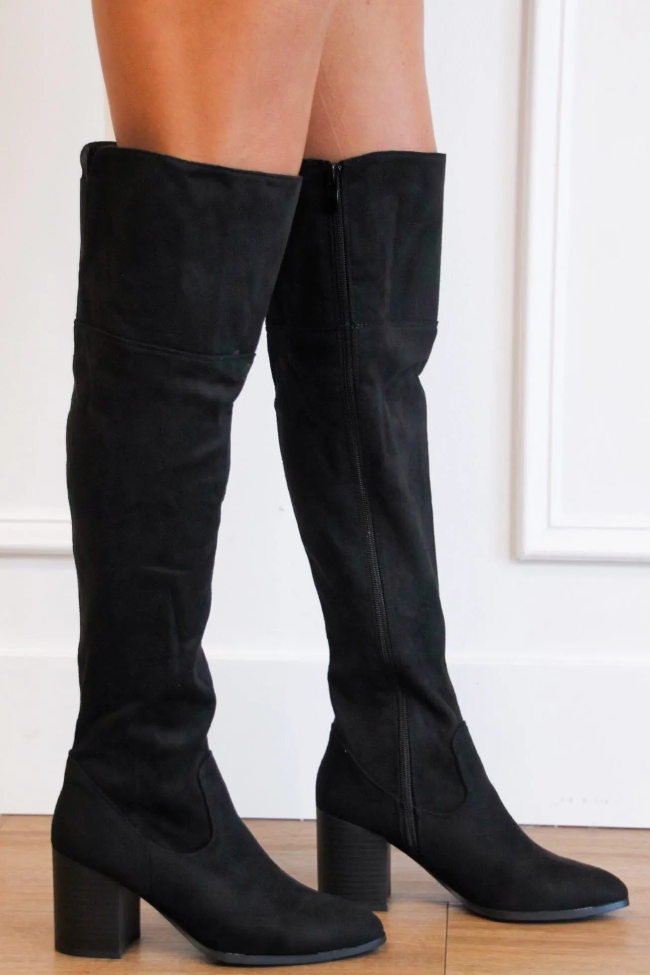 Iris Suede Knee High Boots: Black