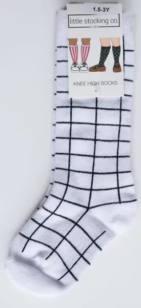 Little Stocking Co Knee High Socks - White Black Grid