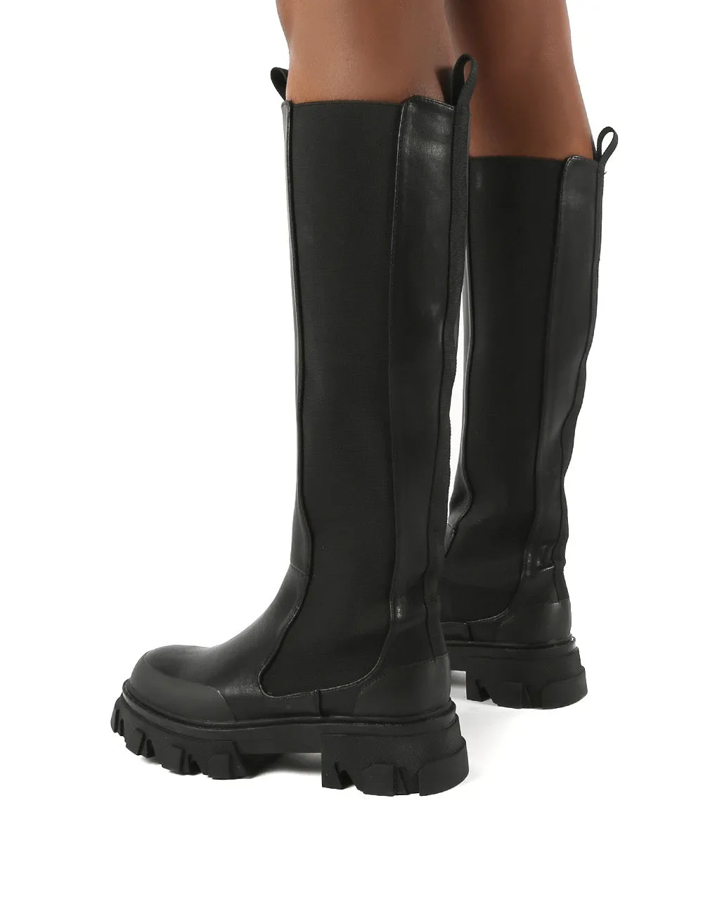 Monique Black Chunky Sole Knee High Boots