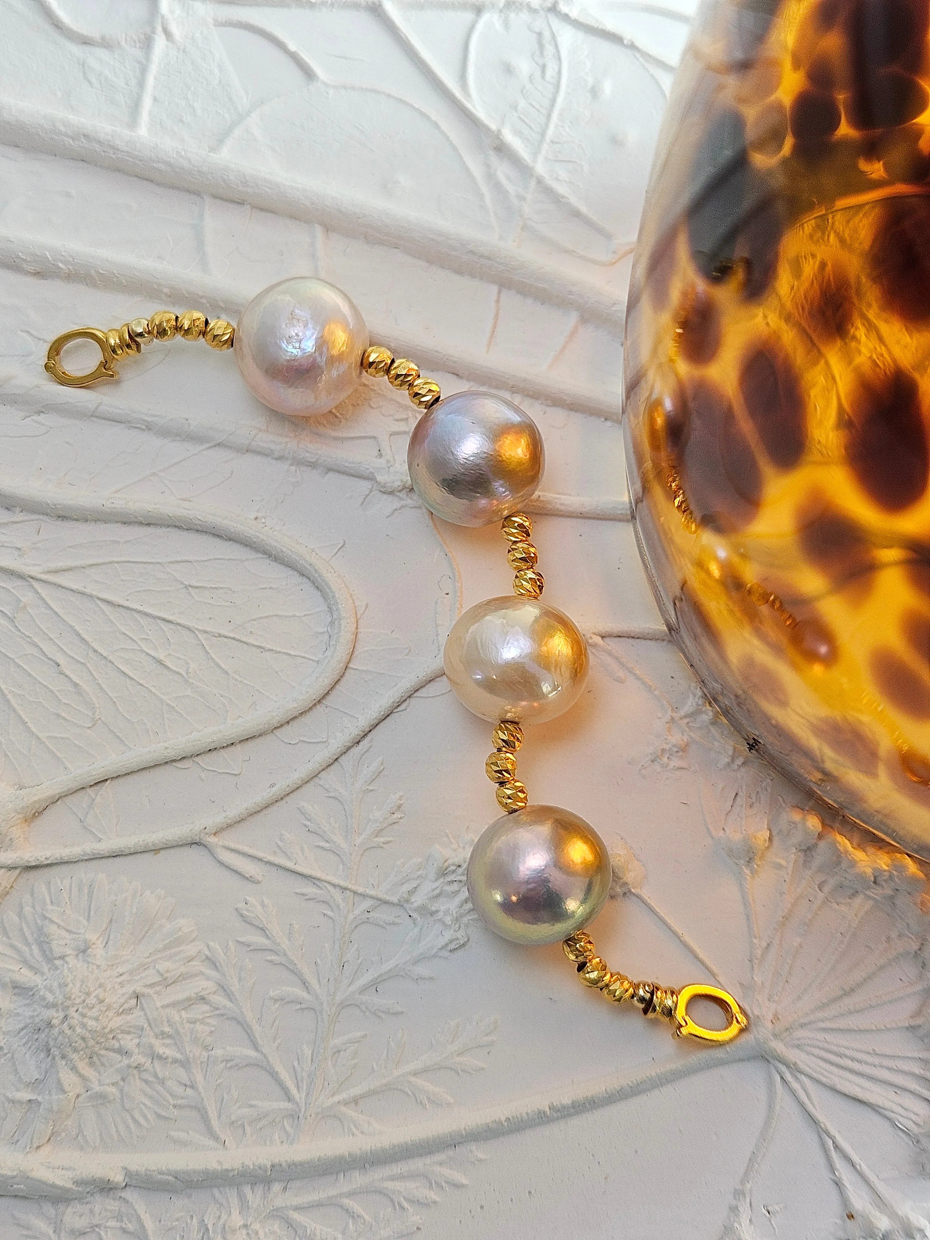 Necklace Extender - Golden South Sea Pearl Flower Wreath 18K Gold