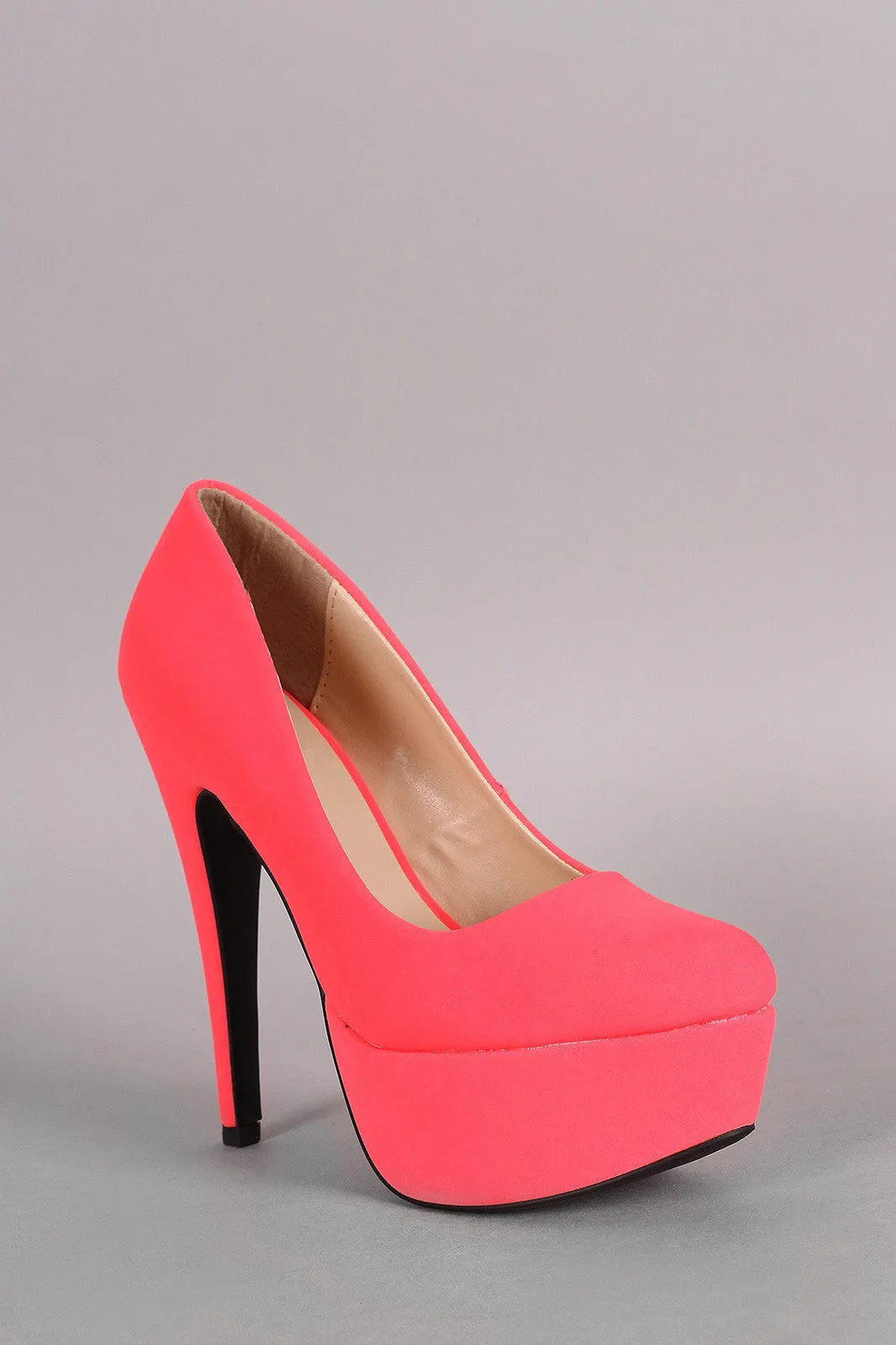 Qupid Nubuck Almond Toe Platform Pump