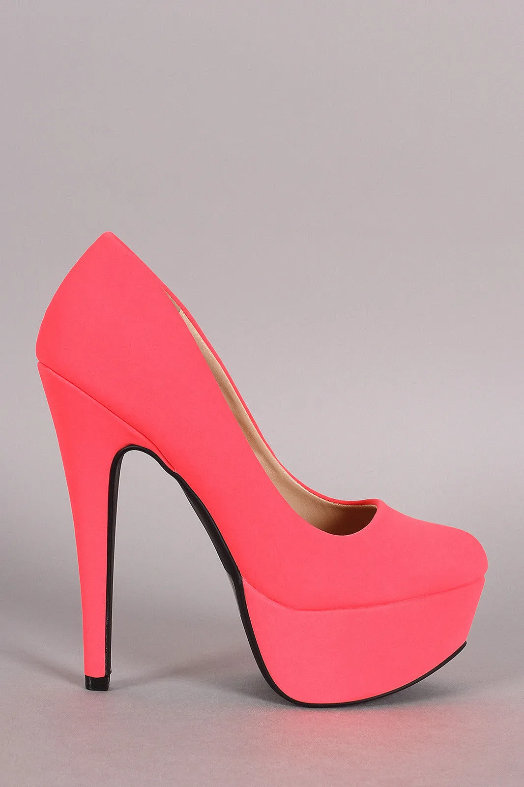 Qupid Nubuck Almond Toe Platform Pump